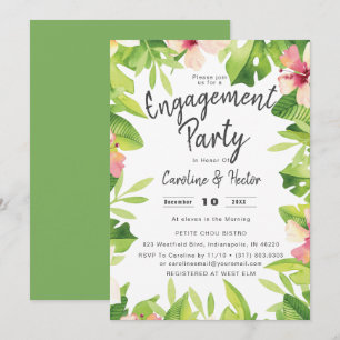 Watercolor Tropical Floral Engagement Party Einladung