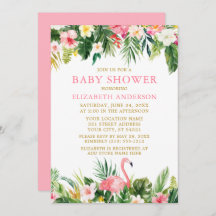 Watercolor Tropical Floral Flamingo Baby Dusche