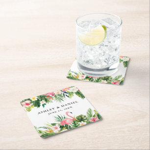 Watercolor Tropical Floral Flamingo Wedding Rechteckiger Pappuntersetzer