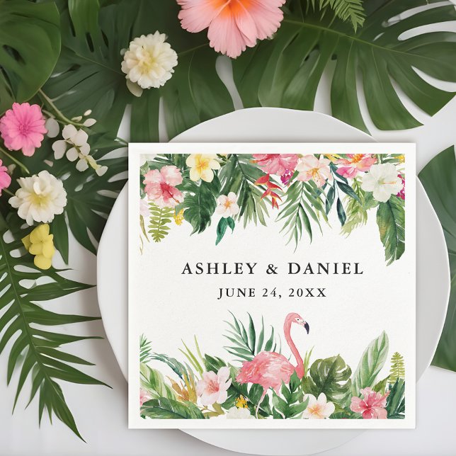 Watercolor Tropical Floral Flamingo Wedding Serviette (Customize to change text size, style, color or to add more text.)