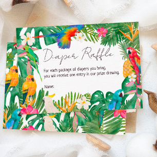 Watercolor tropical floral parrots diaper raffle begleitkarte