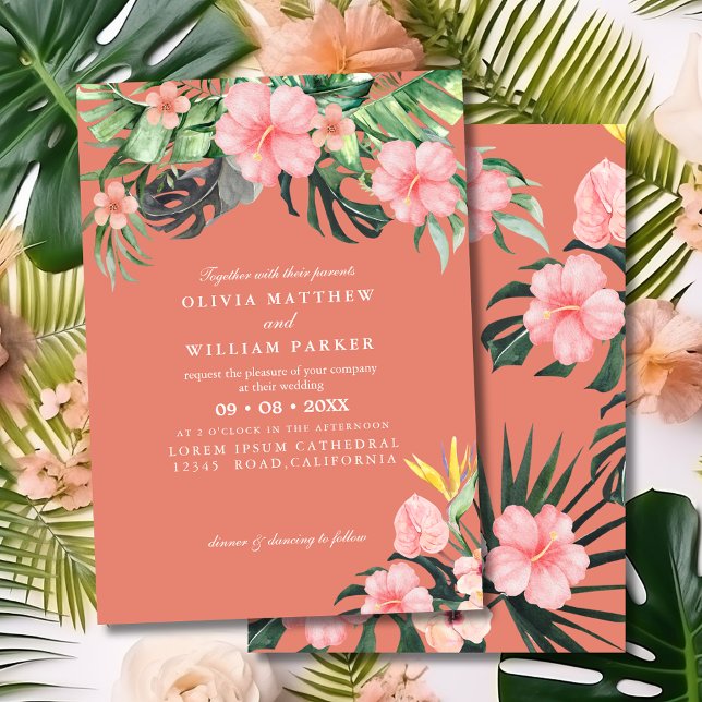 Watercolor Tropical floral Summer Beach Wedding Einladung (Von Creator hochgeladen)