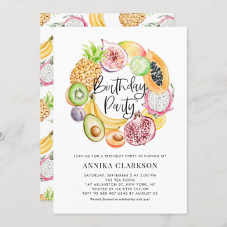 Watercolor Tropical Fruits Summer Birthday Party Einladung