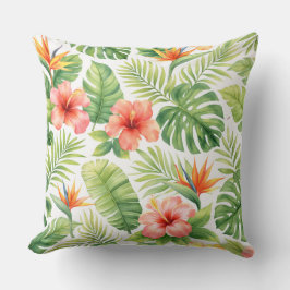 Watercolor Tropical Hibiscus and Bird of Paradise Kissen