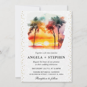 Watercolor Tropical Island Sunset Wedge Einladung