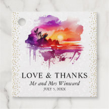 Watercolor Tropical Island Sunset Wedge
