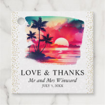 Watercolor Tropical Island Sunset Wedge