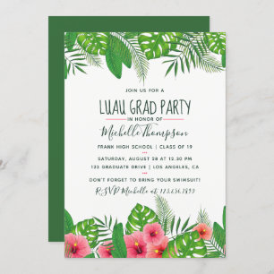 Watercolor tropical Luau Graduation Party Einladung