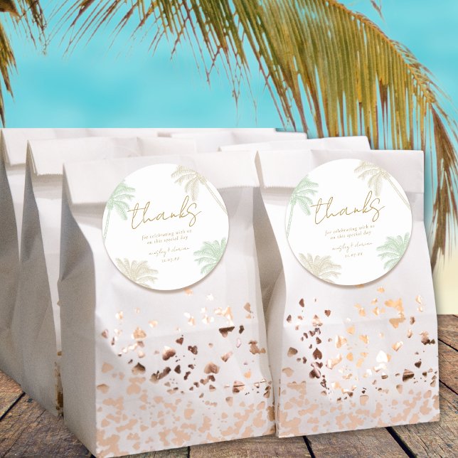 Watercolor Tropical Palm Boho Wedding Vielen Dank Runder Aufkleber (Von Creator hochgeladen)