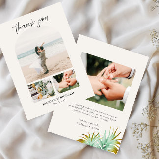 Watercolor Tropical Palm Destination Wedding Photo Dankeskarte