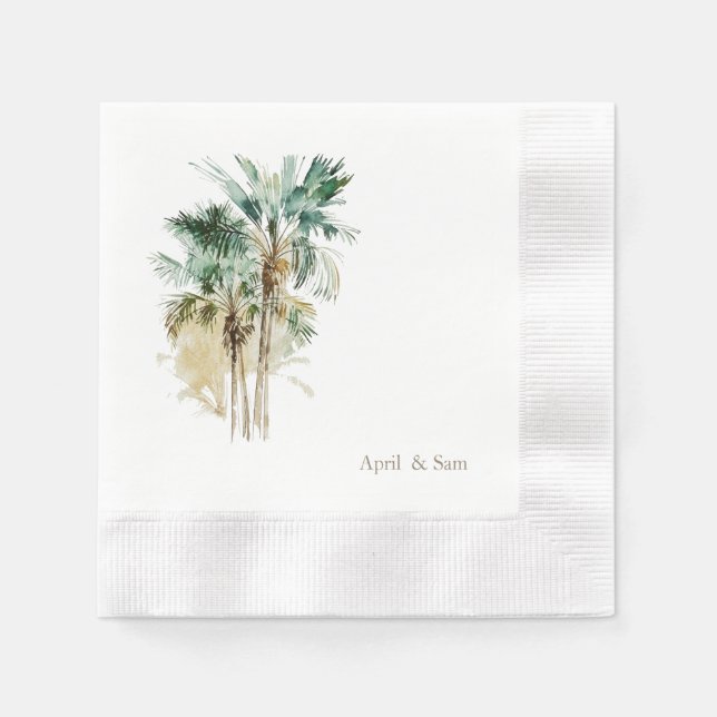Watercolor Tropical Palm Trees Coined Wedding Serviette (Vorderseite)