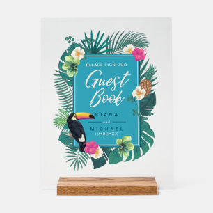 Watercolor Tropical Sign Guest Book Aquamarin ID57 Acrylschild