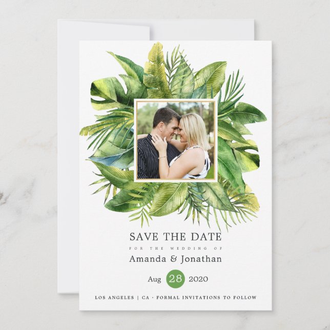 Watercolor Tropical Summer Beach Wedding Foto Save The Date (Vorderseite)