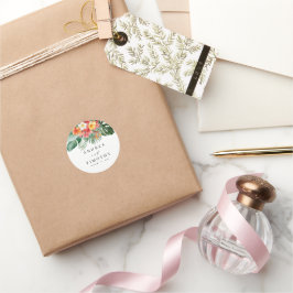 Watercolor Tropical Summer Wedding Blumengrün Runder Aufkleber