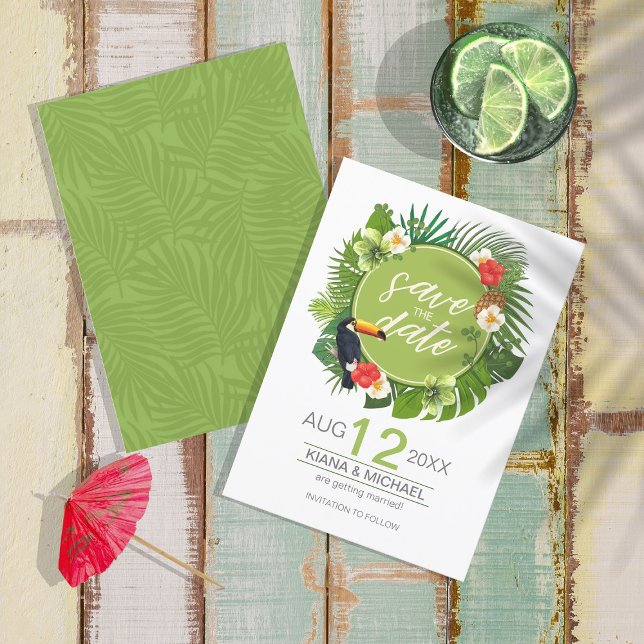 Watercolor Tropical w/Toucan Green ID577 Save The Date (Von Creator hochgeladen)