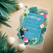 Watercolor Tropical w/Toucan Wedding Aquamarin ID5