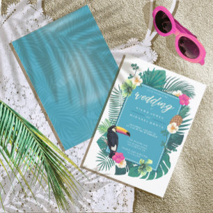 Watercolor Tropical w/Toucan Wedding Aquamarin ID5 Einladung