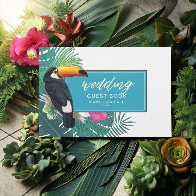 Watercolor Tropical w/Toucan Wedding Aquamarin ID5 Gästebuch (Von Creator hochgeladen)