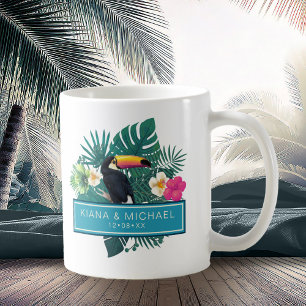 Watercolor Tropical w/Toucan Wedding Aquamarin ID5 Kaffeetasse