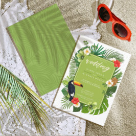 Watercolor Tropical w/Toucan Wedding Green ID577 Einladung