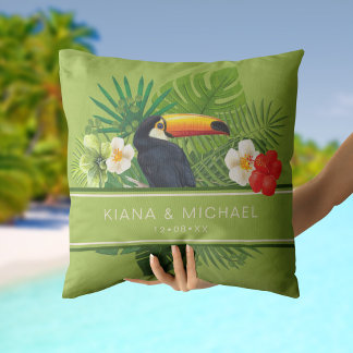 Watercolor Tropical w/Toucan Wedding ID577 Kissen