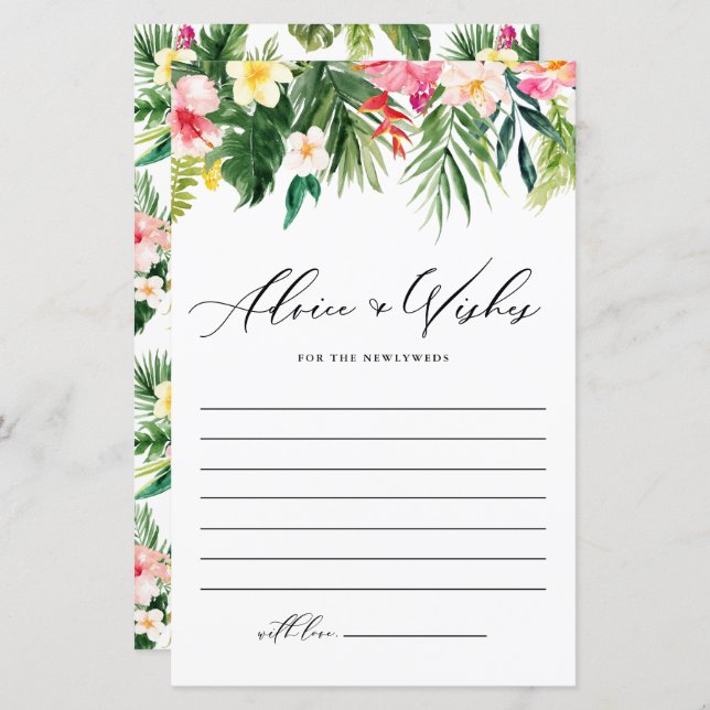 Watercolor Tropical Wedding Addon and Wish Card (Vorne/Hinten)