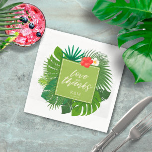 Watercolor Tropical Wedding Dank Green V2 ID577 Serviette