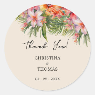 Watercolor Tropical Wedding Vielen Dank Runder Aufkleber