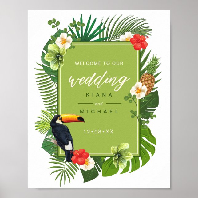Watercolor Tropical Wedding Welcome Green ID577 Poster (Vorne)