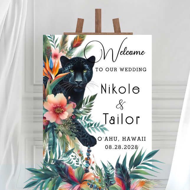 Watercolor Tropische Blume und Jaguar Willkommen Poster (Von Creator hochgeladen)