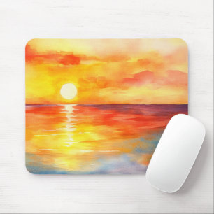 Watercolor Tropischer Ozean Sonnenuntergang Mousepad