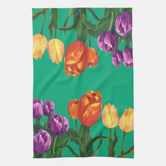 Watercolor Tulip Fields Kitchen Towels Geschirrtuch (Vertikal)
