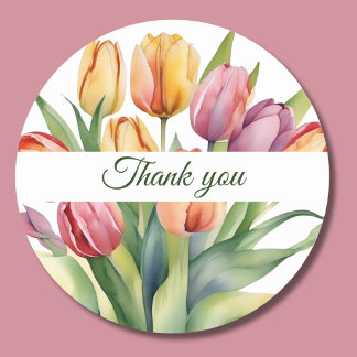 Watercolor Tulip Vielen Dank Runder Aufkleber