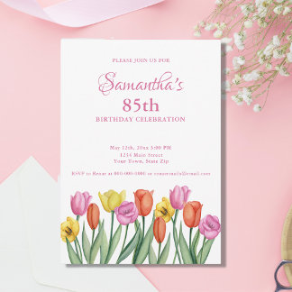 Watercolor Tulips 85. Geburtstagsparty Einladung