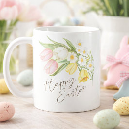 Watercolor Tulips & Daffodils Happy Easter  Kaffeetasse