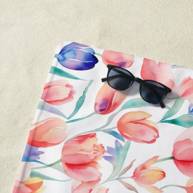 Watercolor Tulips Pattern Beach Handtuch (Beispiel)