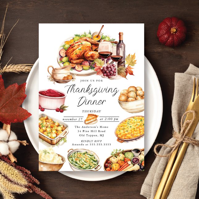 Watercolor Turkey & Sides Thanksgiving Invitation Einladung (Von Creator hochgeladen)