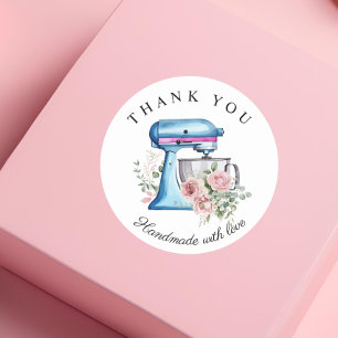 Watercolor Türkis Standmixer Bäckerei Danke Runder Aufkleber