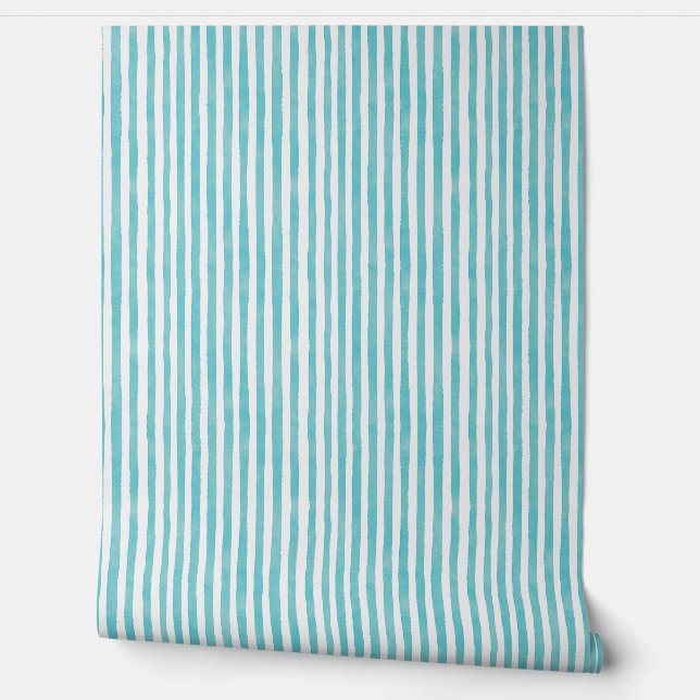Watercolor Turquoise Pinstripes Tapete (Abrollen)