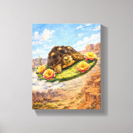 Watercolor Turtle flying on a magic cactus pad Leinwanddruck