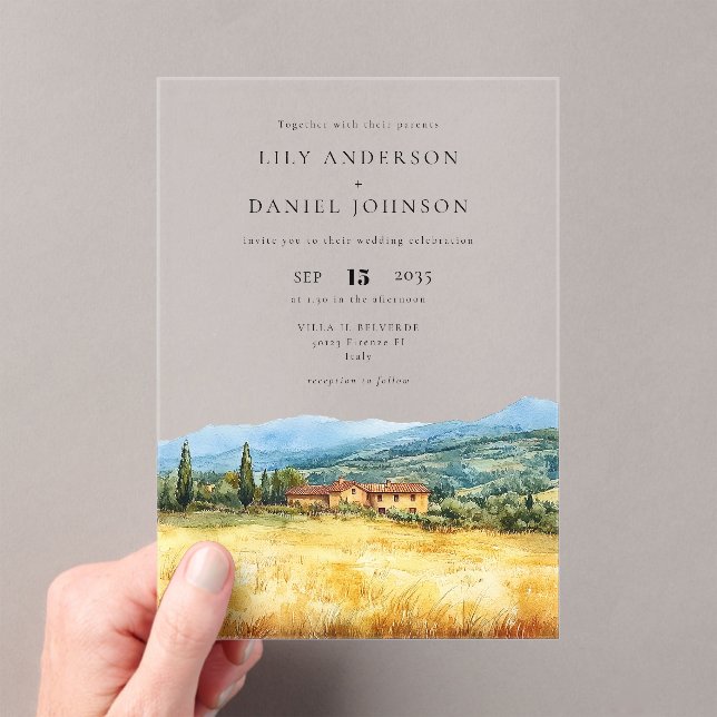 Watercolor Tuscany Italy Destination Wedding Acryleinladungen (Insitu (Handheld))