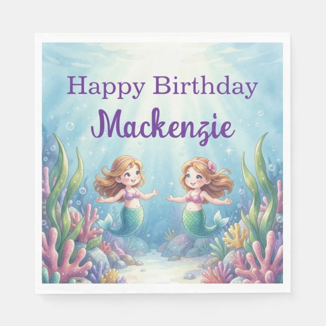 Watercolor Under the Sea Mermaid Birthday Party Serviette (Vorderseite)