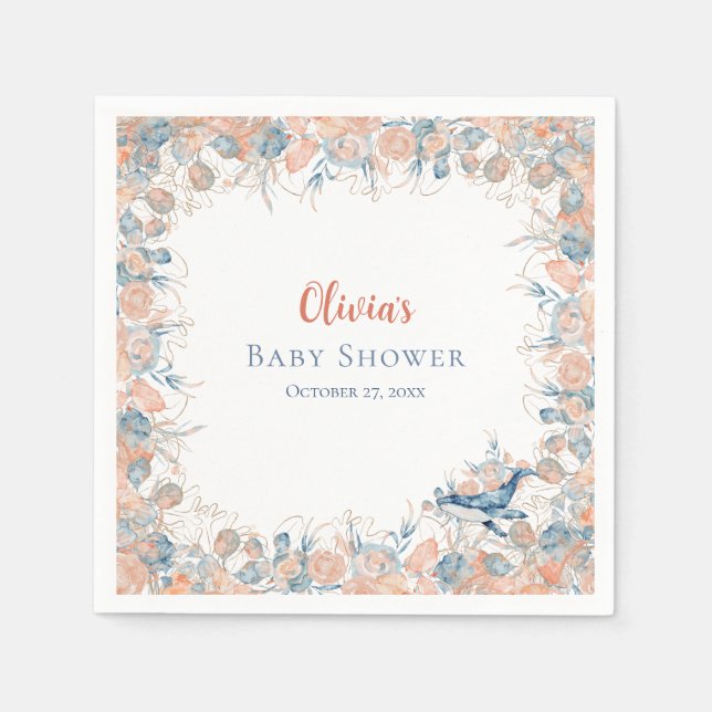 Watercolor Under the Sea Whale Baby Shower Napkins Serviette (Vorderseite)