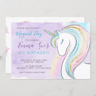 Watercolor Unicorn Magical Day Girl's Birthday Einladung