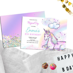 Watercolor Unicorn Magical Day Girl's Birthday Einladung