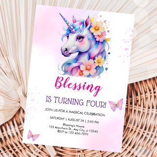 Watercolor Unicorn Magical Day Girl's Birthday Einladung