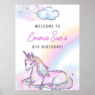Watercolor Unicorn Magical Day Girl's Birthday Poster
