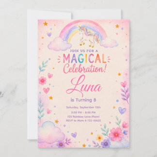 Watercolor Unicorn Party Invite Einladung