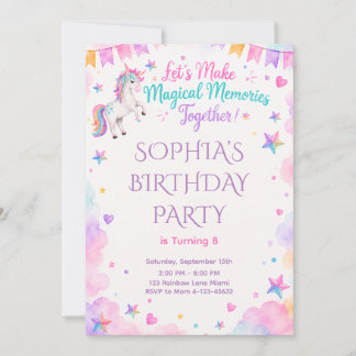 Watercolor Unicorn Pink Party Invite Einladung