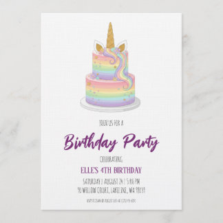 watercolor unicorn rainbow birthday invitation einladung